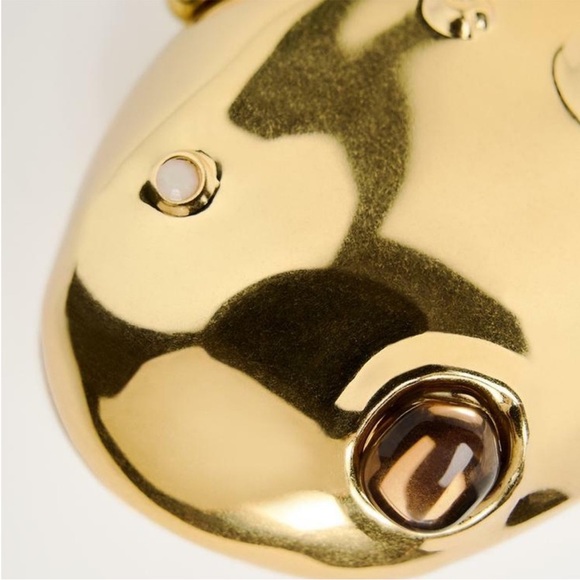 ZARA  METALLIC MINAUDIÈRE Stone Encrusted Gold Clutch Bag with chain - Picture 5 of 13